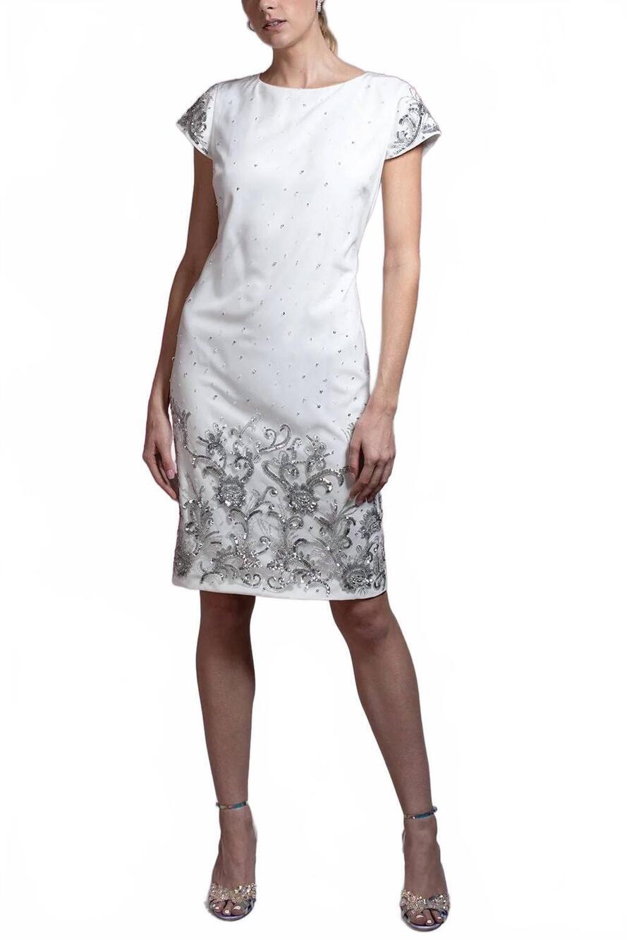 NEW MARCHESA NOTTE beaded shift cocktail dress in ivory